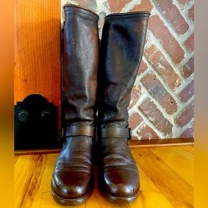 Frye boots! Size 10, tall dark brown, can slouch down for a different look.